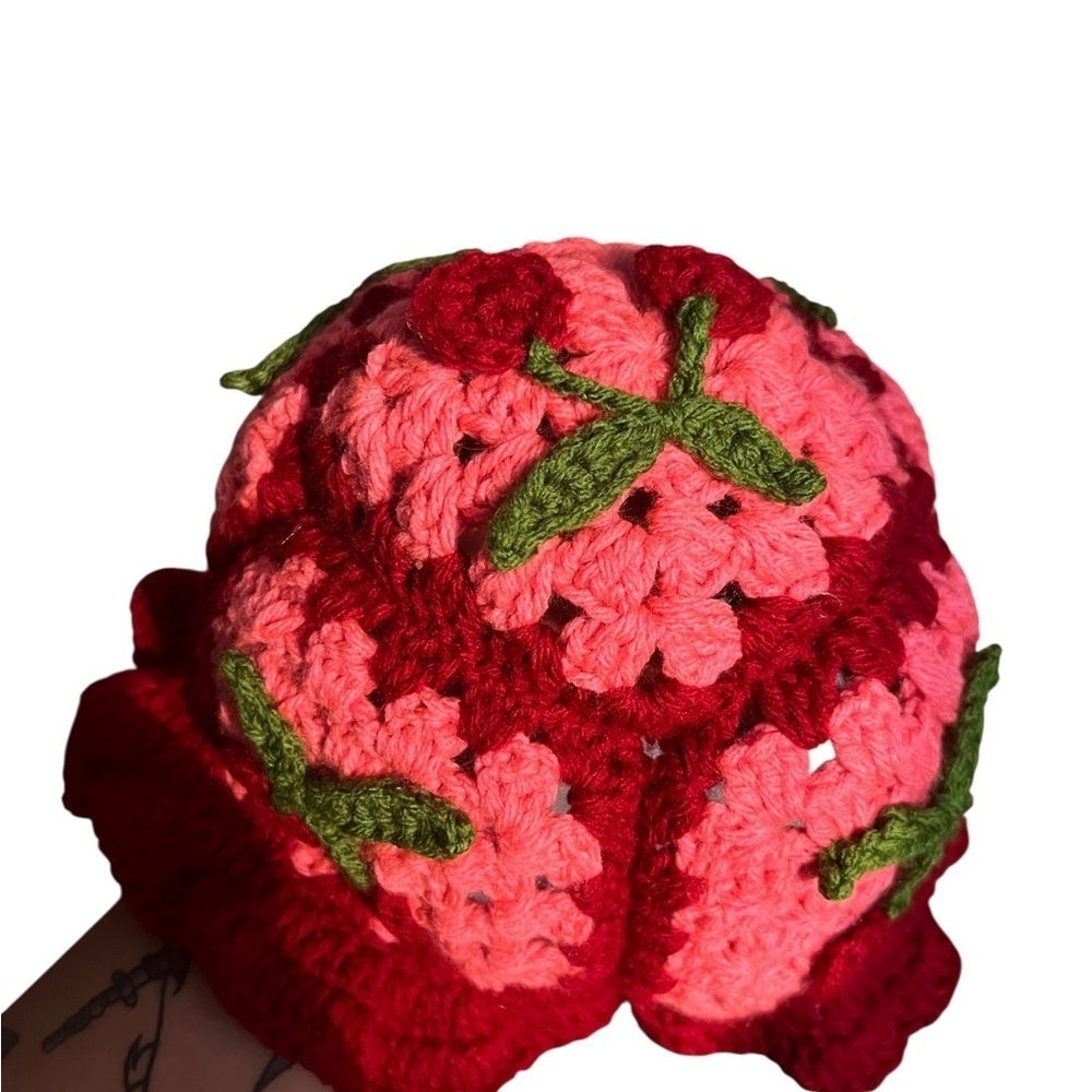 π Handmade Crochet Cherry Ruffle Hat π - Picture 6 of 6